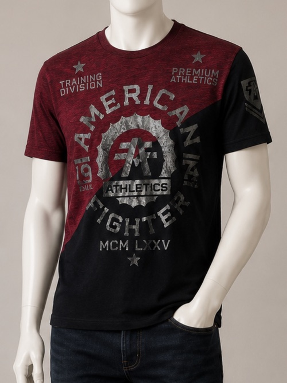 American Fighter Colorblock Graphic Tee in Burgundy and Black
